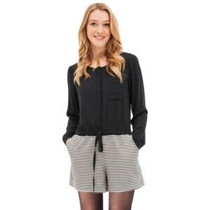 Ann Taylor LOFT Striped Romper Black White Long Sleeve Women’s 12P Petite NWT